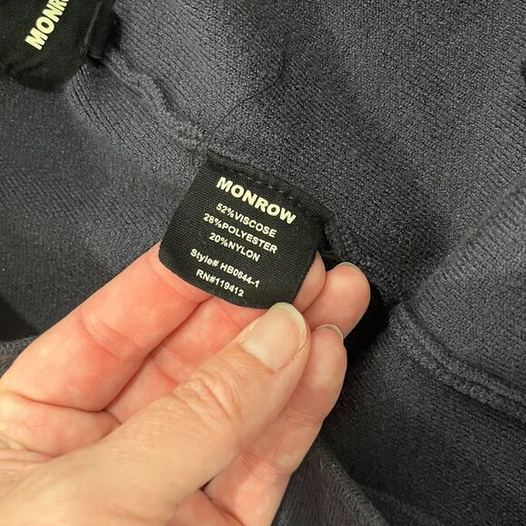 Monrow Pants Women’s Small Blue Soft Knit Flare Ankle Slit Athleisure Elastic - Picture 3 of 6